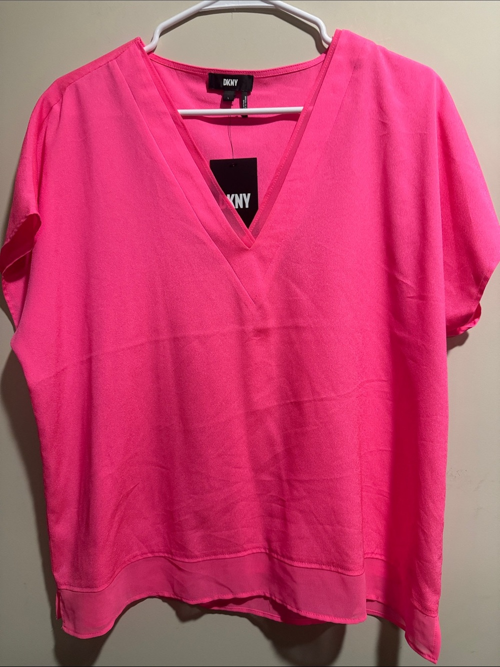 DKNY Vibrant Pink V-Neck Blouse